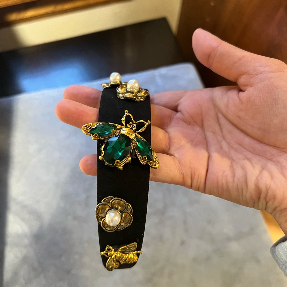 Headband for woman or girl black with gold and green details